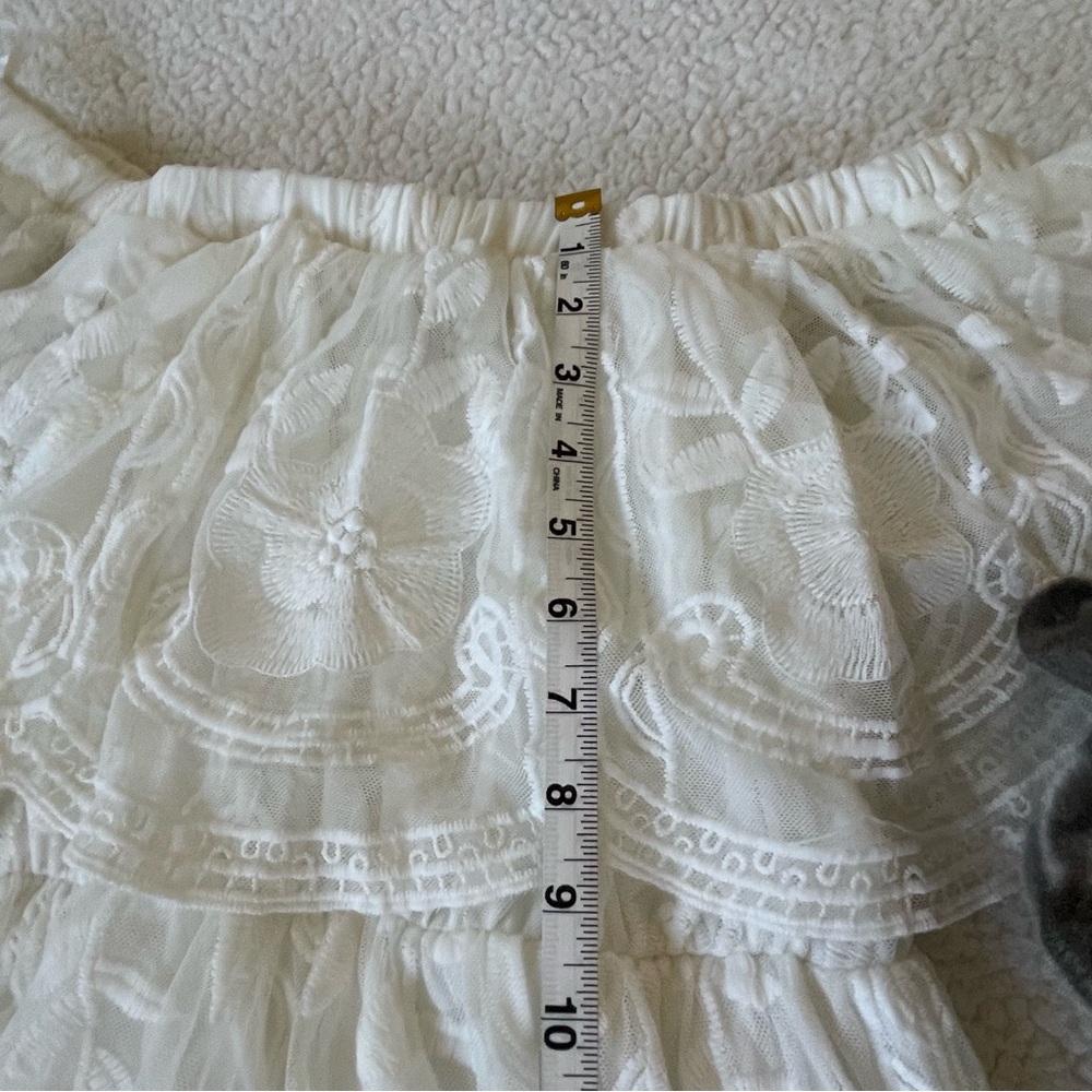 White Boho Lace Off Shoulder Maxi Dress Embroidered Romantic Coastal Medium - Picture 12 of 16